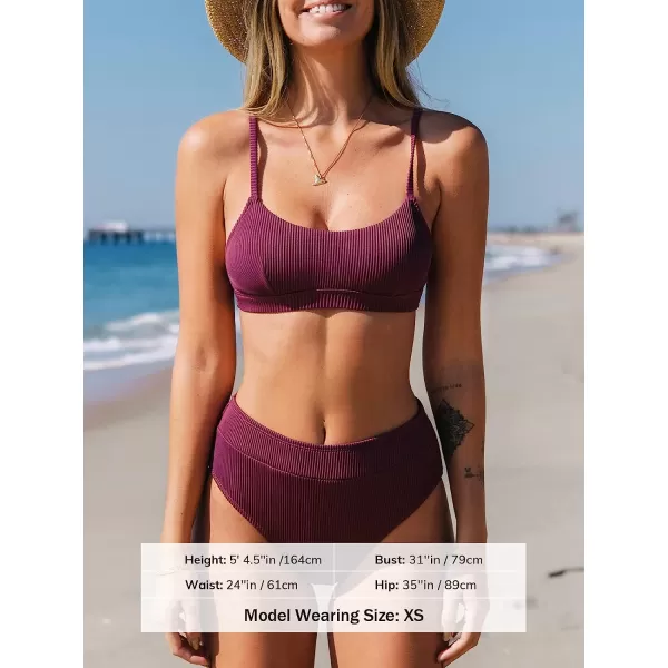 imageCUPSHE Bikini Set for Women Two Piece Swimsuits High Waisted Adjustable Spaghetti Straps Back Hook BacklessJam Purple