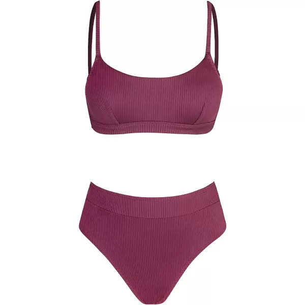 imageCUPSHE Bikini Set for Women Two Piece Swimsuits High Waisted Adjustable Spaghetti Straps Back Hook BacklessJam Purple