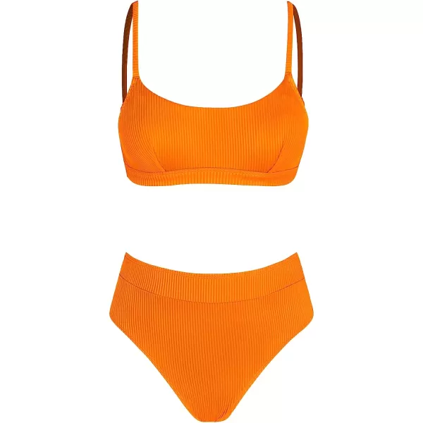 imageCUPSHE Bikini Set for Women Two Piece Swimsuits High Waisted Adjustable Spaghetti Straps Back Hook BacklessOrange