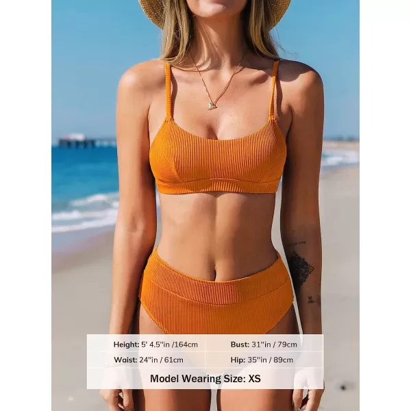 imageCUPSHE Bikini Set for Women Two Piece Swimsuits High Waisted Adjustable Spaghetti Straps Back Hook BacklessOrange