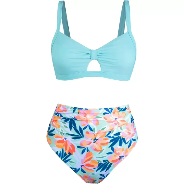 imageCUPSHE Bikini Set for Women Two Piece Swimsuits High Waisted Cut Out Crisscross Back Tie Shirring BottomMulticolored