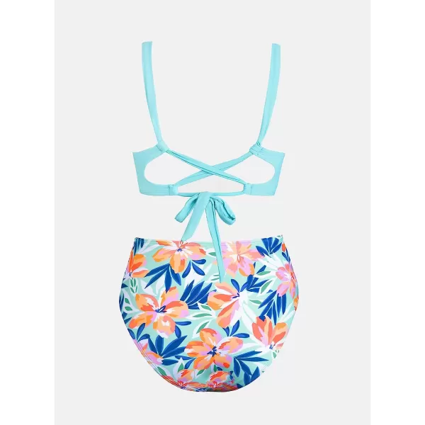 imageCUPSHE Bikini Set for Women Two Piece Swimsuits High Waisted Cut Out Crisscross Back Tie Shirring BottomMulticolored