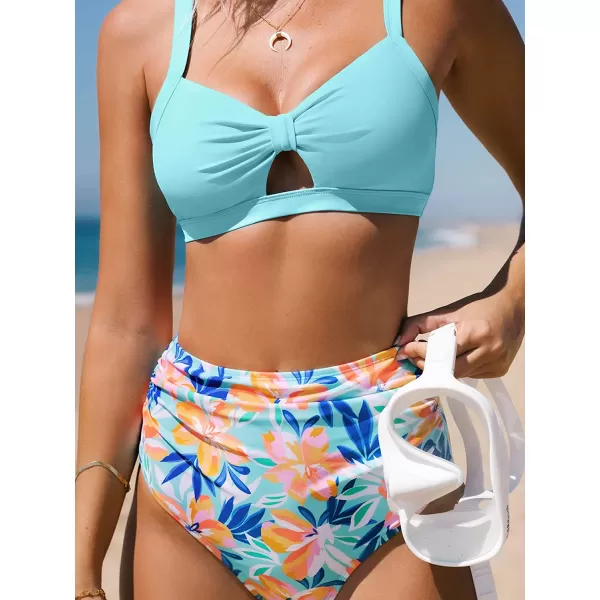 imageCUPSHE Bikini Set for Women Two Piece Swimsuits High Waisted Cut Out Crisscross Back Tie Shirring BottomMulticolored