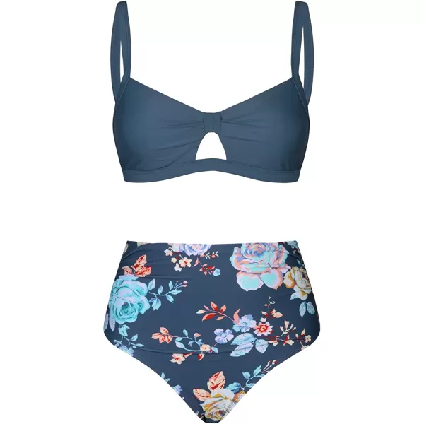 imageCUPSHE Bikini Set for Women Two Piece Swimsuits High Waisted Cut Out Crisscross Back Tie Shirring BottomNavy Blue