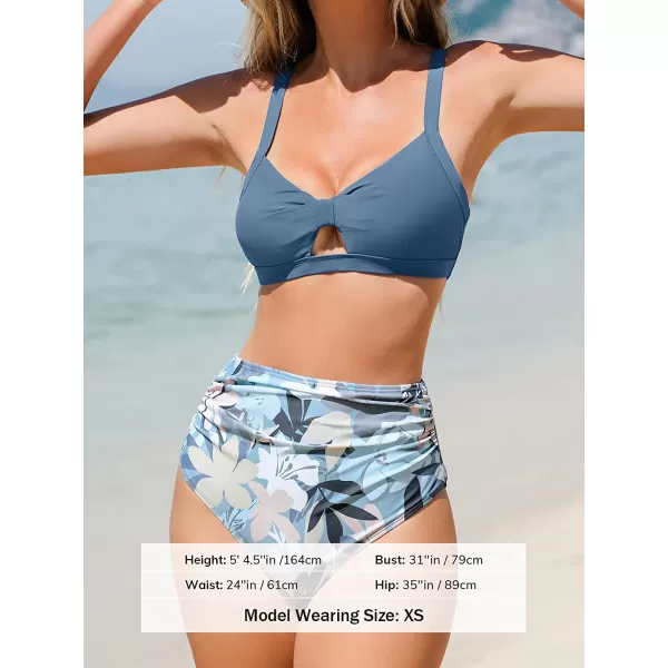imageCUPSHE Bikini Set for Women Two Piece Swimsuits High Waisted Cut Out Crisscross Back Tie Shirring BottomRoyal Blue