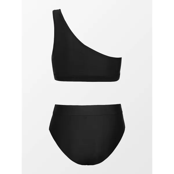 imageCUPSHE Bikini Set for Women Two Piece Swimsuits High Waisted One Shoulder Top Wide Straps MeshBlack