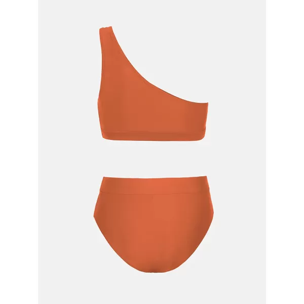 imageCUPSHE Bikini Set for Women Two Piece Swimsuits High Waisted One Shoulder Top Wide Straps MeshCinnamon Brown