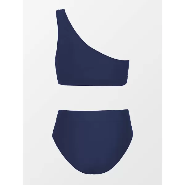 imageCUPSHE Bikini Set for Women Two Piece Swimsuits High Waisted One Shoulder Top Wide Straps MeshNavy Blue