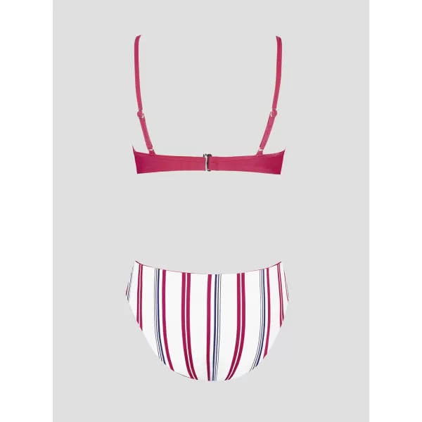 imageCUPSHE Bikini Set for Women Two Piece Swimsuits Mid Rise Twist Reversible Bottom Adjustable StrapsPunch Pink