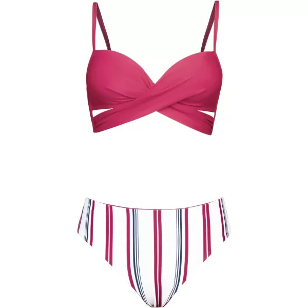 imageCUPSHE Bikini Set for Women Two Piece Swimsuits Mid Rise Twist Reversible Bottom Adjustable StrapsPunch Pink