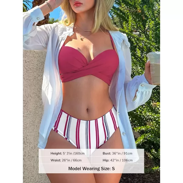 imageCUPSHE Bikini Set for Women Two Piece Swimsuits Mid Rise Twist Reversible Bottom Adjustable StrapsPunch Pink