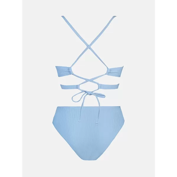 imageCUPSHE Bikini Set for Women Two Piece Swimsuits Triangle Top Mid Rise Crisscross Back Tie Cutout Spaghetti StrapsCornflower Blue
