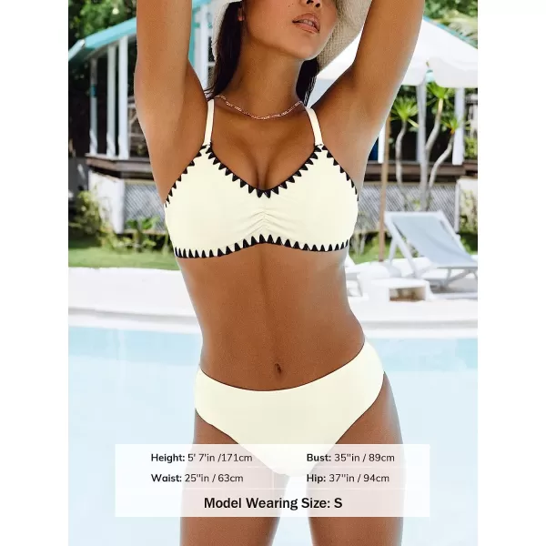 imageCUPSHE Bikini Set for Women Two Piece Swimsuits Triangle Tops Mid Rise Adjustable Straps Backless Push UpBeige