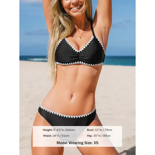 imageCUPSHE Bikini Set for Women Two Piece Swimsuits Triangle Tops Mid Rise Adjustable Straps Backless Push UpBlack
