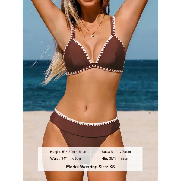 imageCUPSHE Bikini Set for Women Two Piece Swimsuits Triangle Tops Mid Rise Adjustable Straps Backless Push UpCinnamon Brown