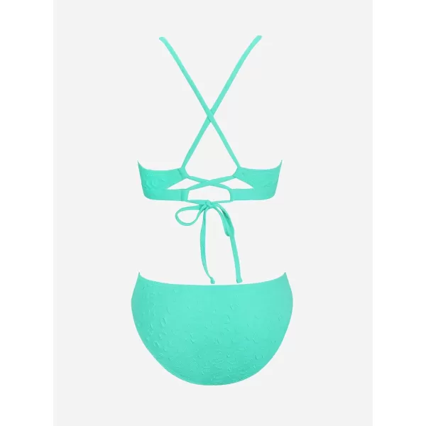 imageCUPSHE Bikini Set for Women Two Piece Swimsuits V Neck Low Rise Crisscross Back Self Tie Spaghetti StrapsAqua Green