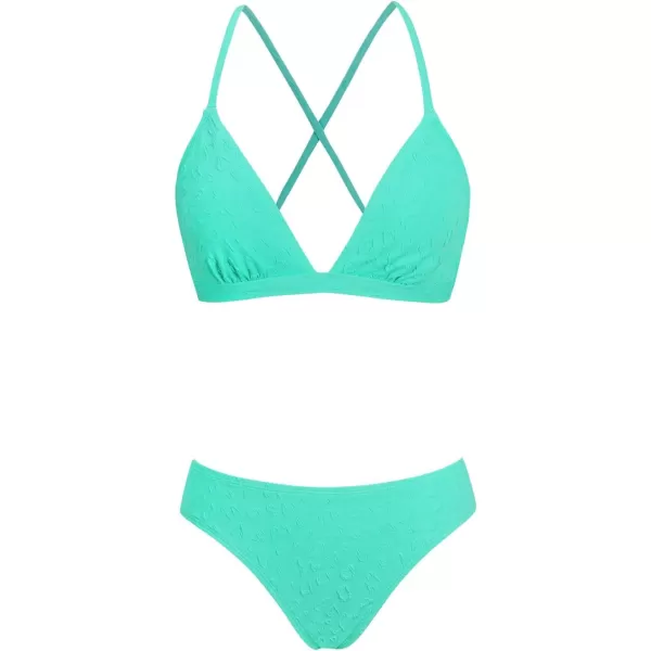 imageCUPSHE Bikini Set for Women Two Piece Swimsuits V Neck Low Rise Crisscross Back Self Tie Spaghetti StrapsAqua Green