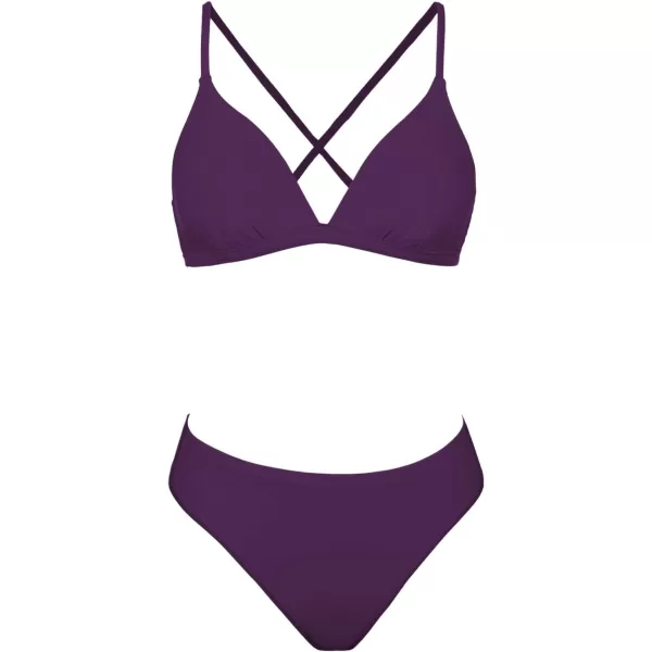 imageCUPSHE Bikini Set for Women Two Piece Swimsuits V Neck Low Rise Crisscross Back Self Tie Spaghetti StrapsGrape Purple