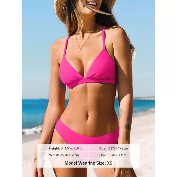 imageCUPSHE Bikini Set for Women Two Piece Swimsuits V Neck Low Rise Crisscross Back Self Tie Spaghetti StrapsHot Pink