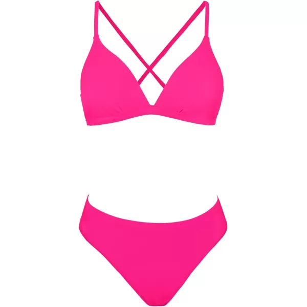 imageCUPSHE Bikini Set for Women Two Piece Swimsuits V Neck Low Rise Crisscross Back Self Tie Spaghetti StrapsHot Pink