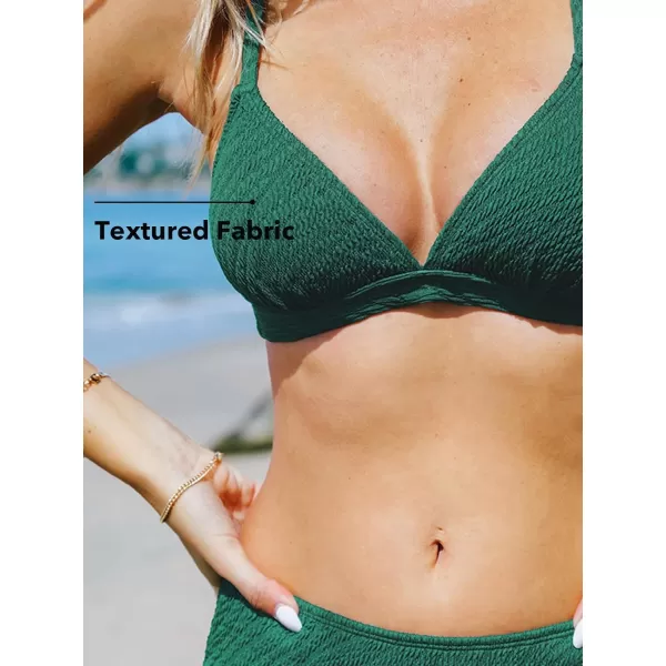 imageCUPSHE Bikini Set for Women Two Piece Swimsuits V Neck Low Rise Crisscross Back Self Tie Spaghetti StrapsHunter Green