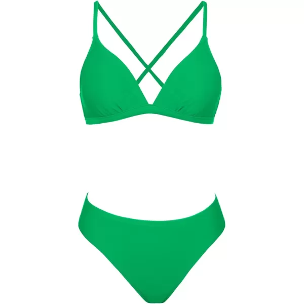 imageCUPSHE Bikini Set for Women Two Piece Swimsuits V Neck Low Rise Crisscross Back Self Tie Spaghetti StrapsLime Green