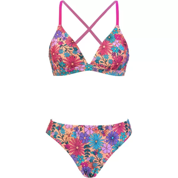 imageCUPSHE Bikini Set for Women Two Piece Swimsuits V Neck Low Rise Crisscross Back Self Tie Spaghetti StrapsPink Floral