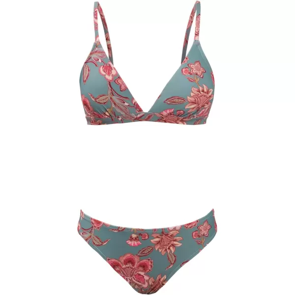 imageCUPSHE Bikini Set for Women Two Piece Swimsuits V Neck Low Rise Crisscross Back Self Tie Spaghetti StrapsRed Floral