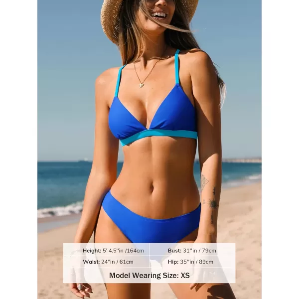 imageCUPSHE Bikini Set for Women Two Piece Swimsuits V Neck Low Rise Crisscross Back Self Tie Spaghetti StrapsRoyal Blue