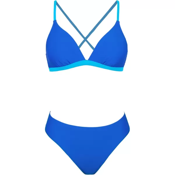 imageCUPSHE Bikini Set for Women Two Piece Swimsuits V Neck Low Rise Crisscross Back Self Tie Spaghetti StrapsRoyal Blue