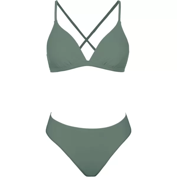 imageCUPSHE Bikini Set for Women Two Piece Swimsuits V Neck Low Rise Crisscross Back Self Tie Spaghetti StrapsSage Green