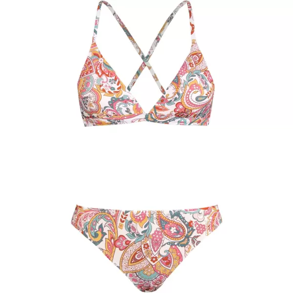 imageCUPSHE Bikini Set for Women Two Piece Swimsuits V Neck Low Rise Crisscross Back Self Tie Spaghetti StrapsYellow Paisley