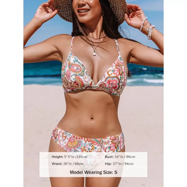 imageCUPSHE Bikini Set for Women Two Piece Swimsuits V Neck Low Rise Crisscross Back Self Tie Spaghetti StrapsYellow Paisley