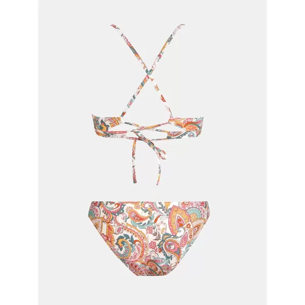 imageCUPSHE Bikini Set for Women Two Piece Swimsuits V Neck Low Rise Crisscross Back Self Tie Spaghetti StrapsYellow Paisley