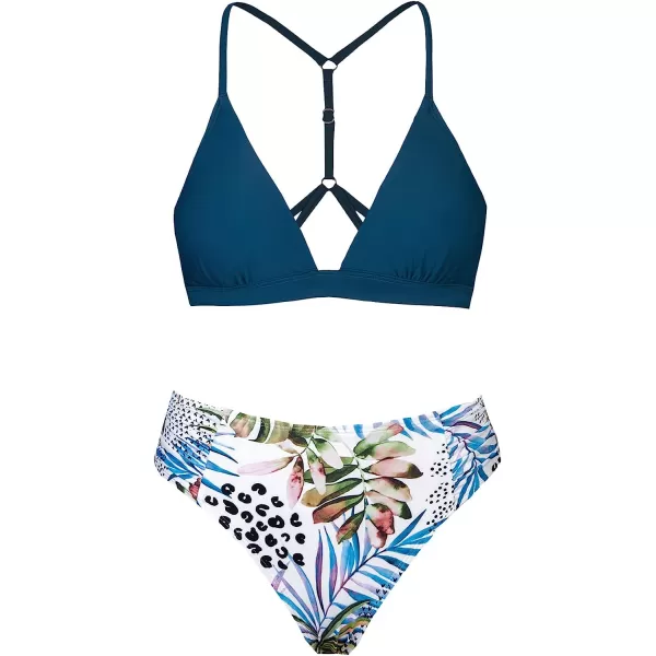 imageCUPSHE Bikini Set for Women Two Piece Swimsuits V Neck Mid Waisted Back Hook Adjustable Straps Ruched BottomNavy BlueWhite