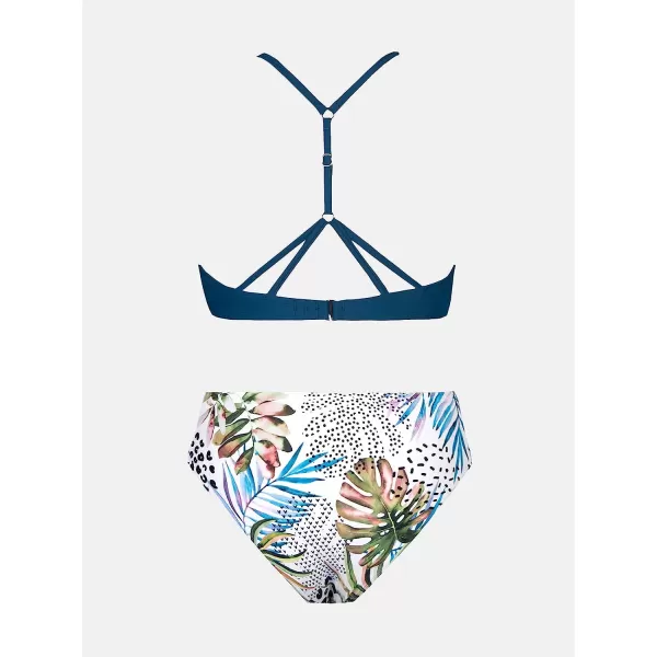 imageCUPSHE Bikini Set for Women Two Piece Swimsuits V Neck Mid Waisted Back Hook Adjustable Straps Ruched BottomNavy BlueWhite