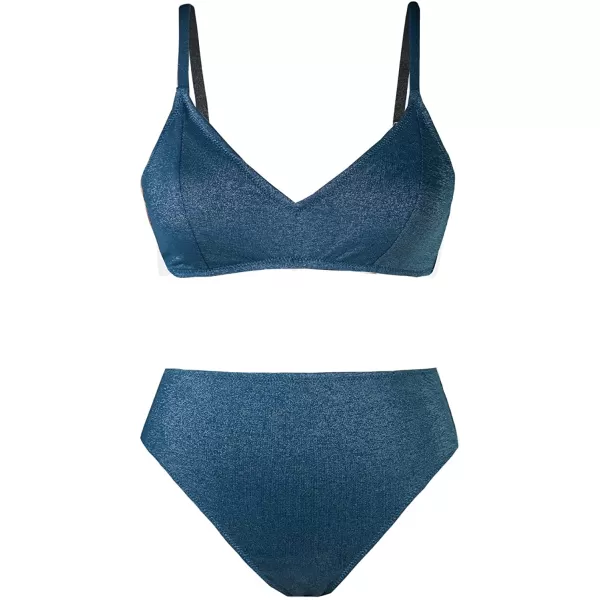 imageCUPSHE Bikini Sets for Woman Two Piece Swimsuits High Waisted Adjustable Straps Back Hook V NeckAzure