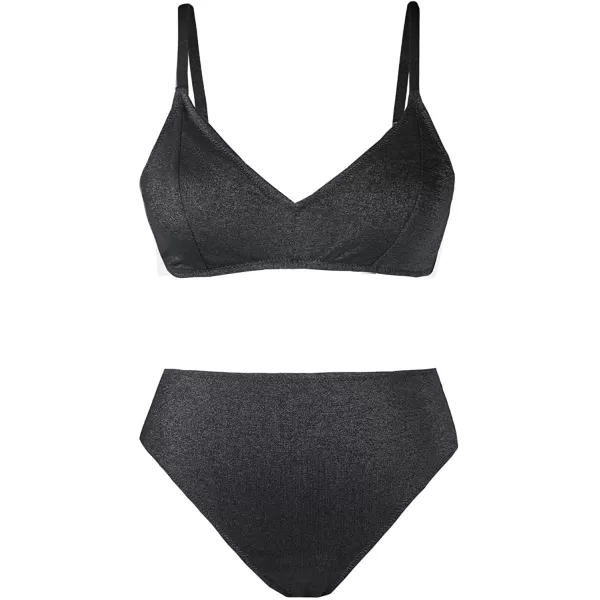 imageCUPSHE Bikini Sets for Woman Two Piece Swimsuits High Waisted Adjustable Straps Back Hook V NeckBlack