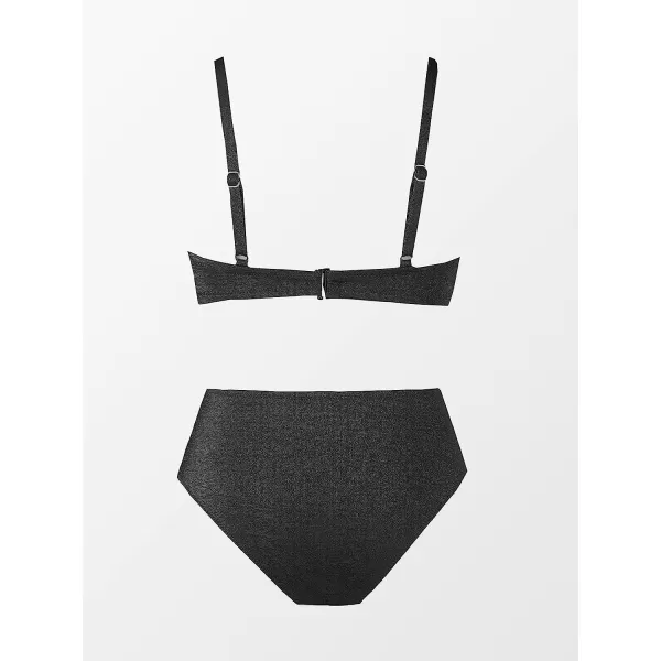 imageCUPSHE Bikini Sets for Woman Two Piece Swimsuits High Waisted Adjustable Straps Back Hook V NeckBlack