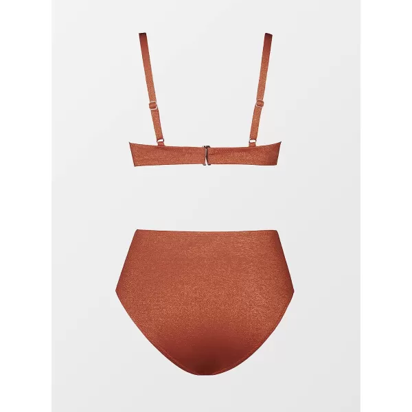 imageCUPSHE Bikini Sets for Woman Two Piece Swimsuits High Waisted Adjustable Straps Back Hook V NeckBrick Red