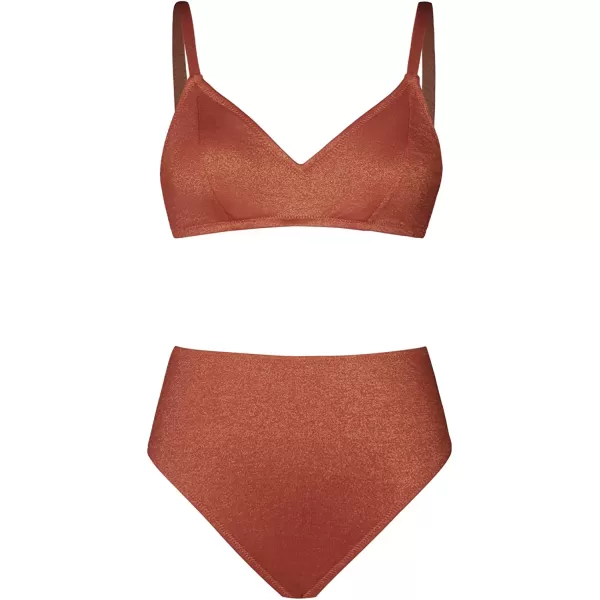 imageCUPSHE Bikini Sets for Woman Two Piece Swimsuits High Waisted Adjustable Straps Back Hook V NeckBrick Red
