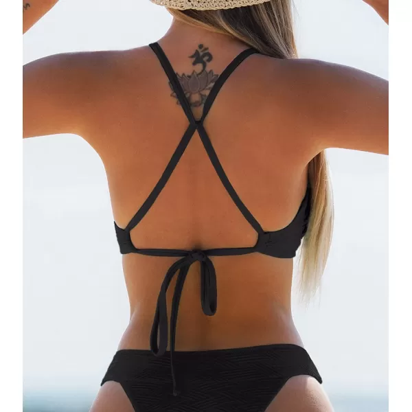 imageCUPSHE Bikini Top for Women Bathing Suit Criss Cross Self Tie Spaghetti Straps V NeckBlack