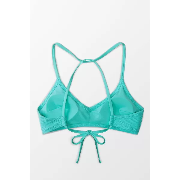 imageCUPSHE Bikini Top for Women Bathing Suit Criss Cross Self Tie Spaghetti Straps V NeckBlue