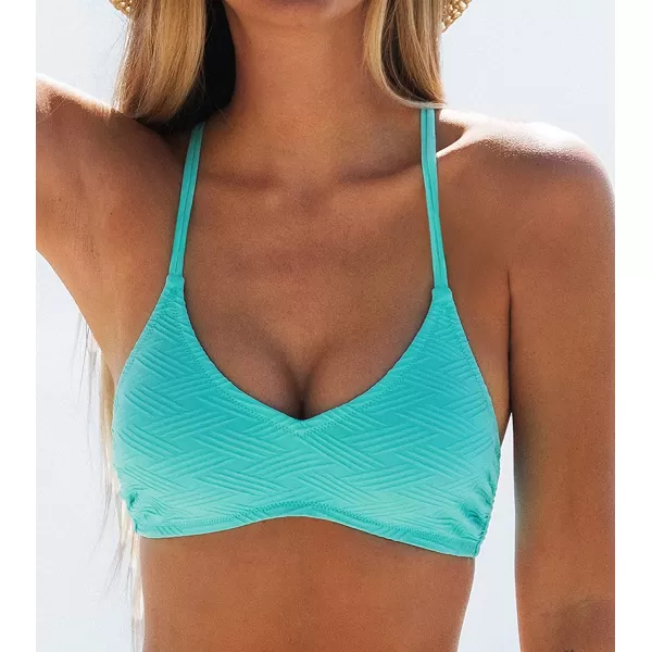 imageCUPSHE Bikini Top for Women Bathing Suit Criss Cross Self Tie Spaghetti Straps V NeckBlue