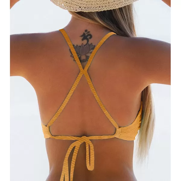 imageCUPSHE Bikini Top for Women Bathing Suit Criss Cross Self Tie Spaghetti Straps V NeckGinger Yellow