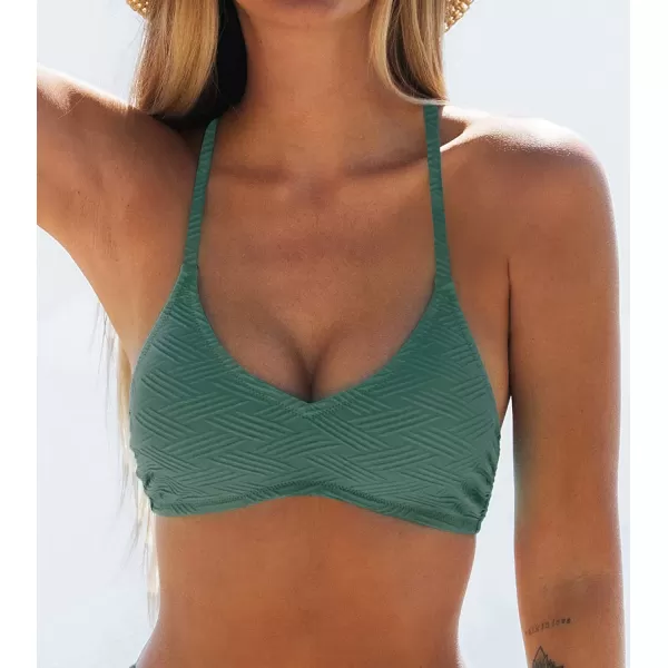 imageCUPSHE Bikini Top for Women Bathing Suit Criss Cross Self Tie Spaghetti Straps V NeckMoss Green