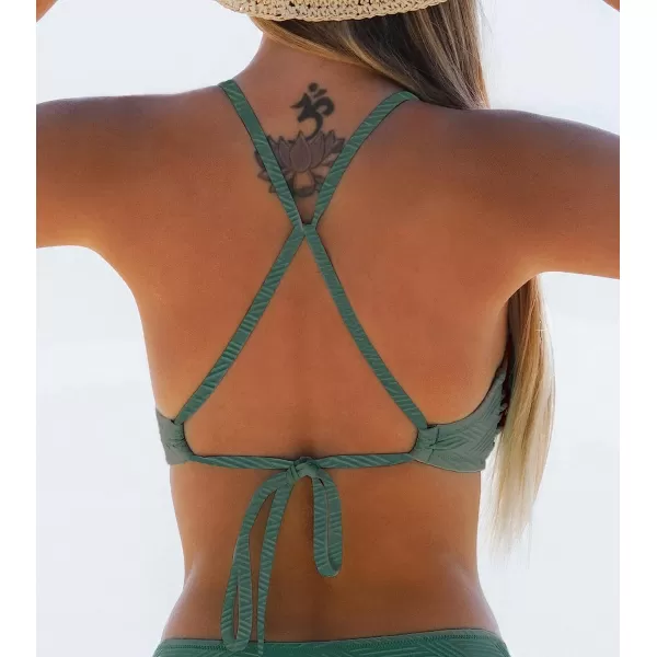 imageCUPSHE Bikini Top for Women Bathing Suit Criss Cross Self Tie Spaghetti Straps V NeckMoss Green