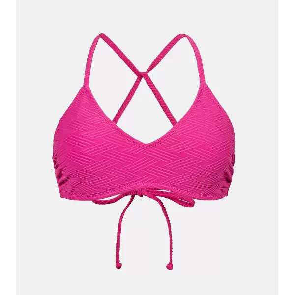 imageCUPSHE Bikini Top for Women Bathing Suit Criss Cross Self Tie Spaghetti Straps V NeckNeon Pink