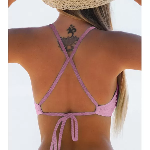 imageCUPSHE Bikini Top for Women Bathing Suit Criss Cross Self Tie Spaghetti Straps V NeckPink