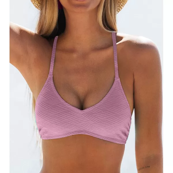 imageCUPSHE Bikini Top for Women Bathing Suit Criss Cross Self Tie Spaghetti Straps V NeckPink